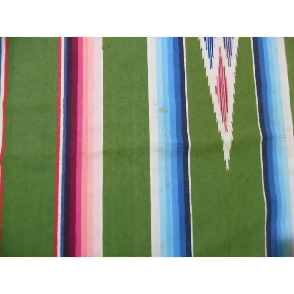 Serape Saltillo Mexican Multi Colored Fringe Wool Blanket 91x62 1/2 Vintage